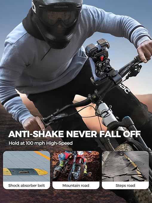 Motorcycle Phone Mount Holder, [150mph Wind Anti-Shake] [7.2inch Big Phone Friendly]