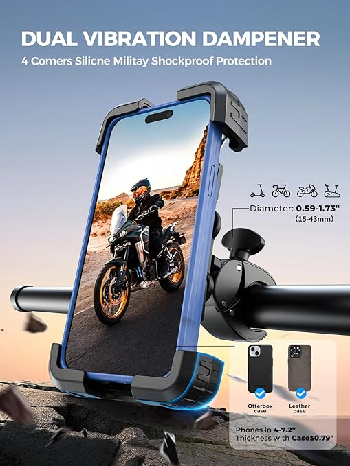 Motorcycle Phone Mount Holder, [150mph Wind Anti-Shake] [7.2inch Big Phone Friendly] - Image 2