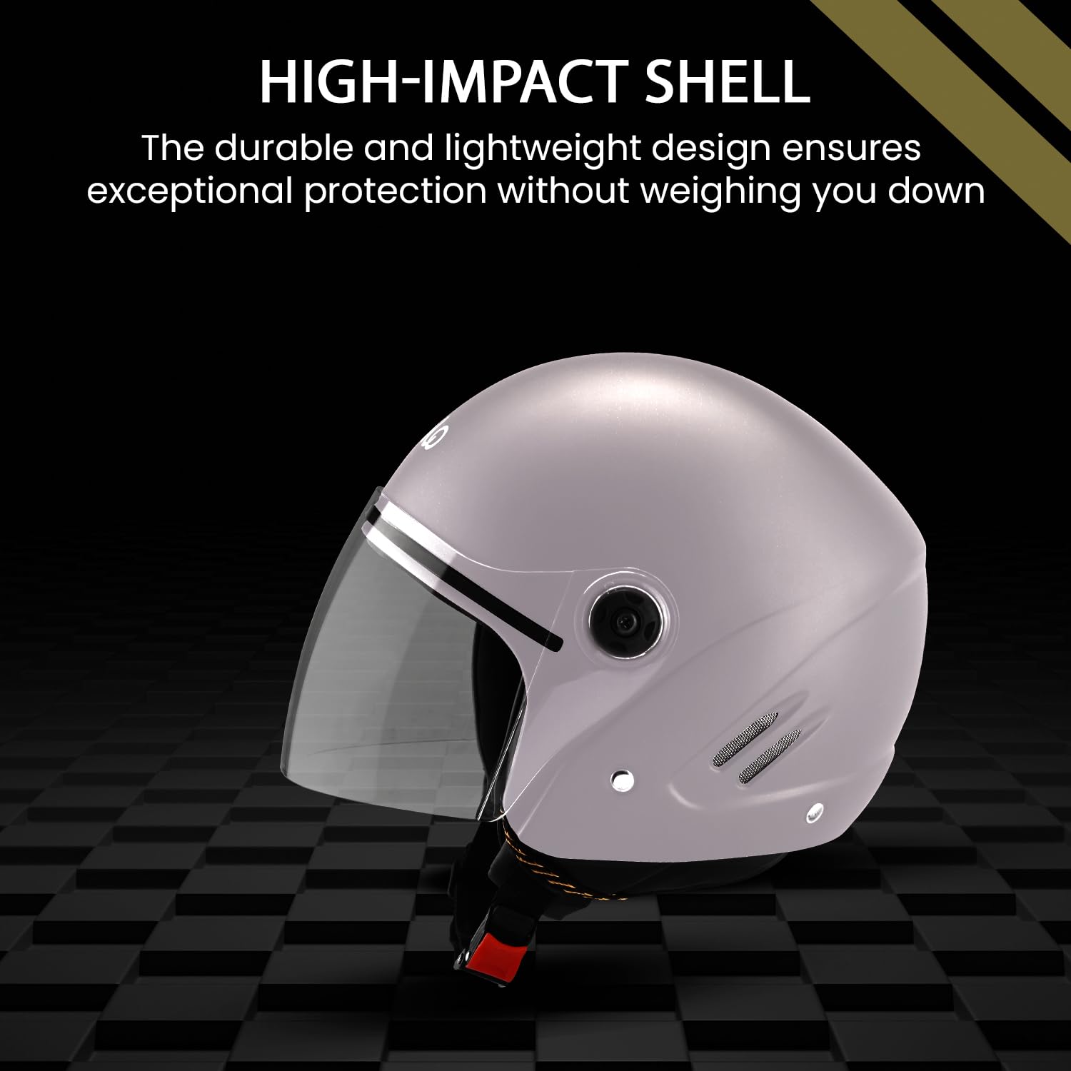 Pearl 580mm Half Face Helmet with Clear Visor, Glossy Finish (Silver) - Image 3