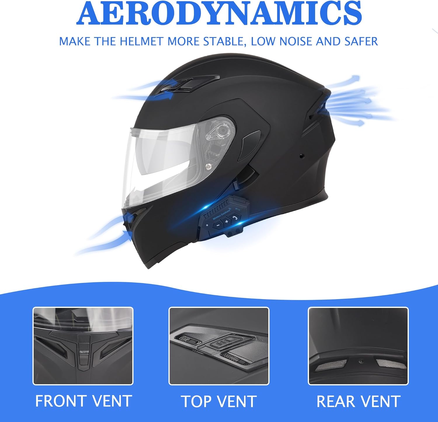 Bluetooth Modular Motorcycle Helmet with Dual Visor, DOT Approved Full Face Flip-Up Helmet for Men & Women - Image 6