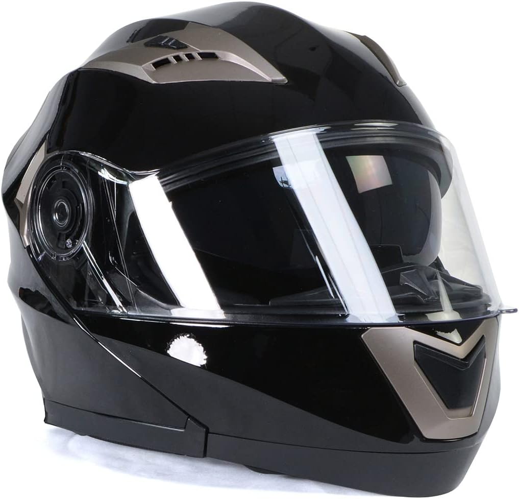 DOT Certified Advanced Motorcycle Modular Helmet with Drop-Down Visor, Ionized Gloss Black - Image 2