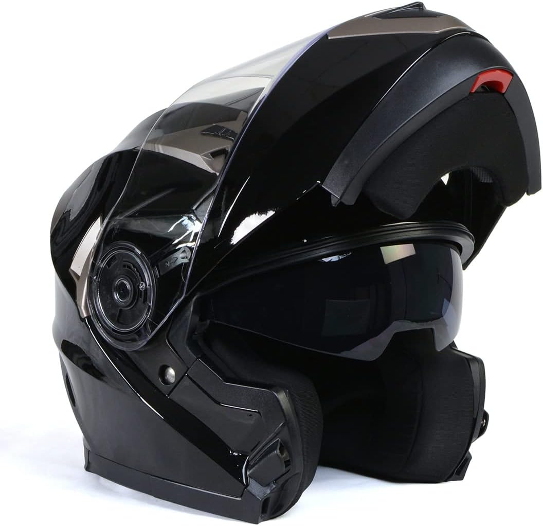 DOT Certified Advanced Motorcycle Modular Helmet with Drop-Down Visor, Ionized Gloss Black - Image 4