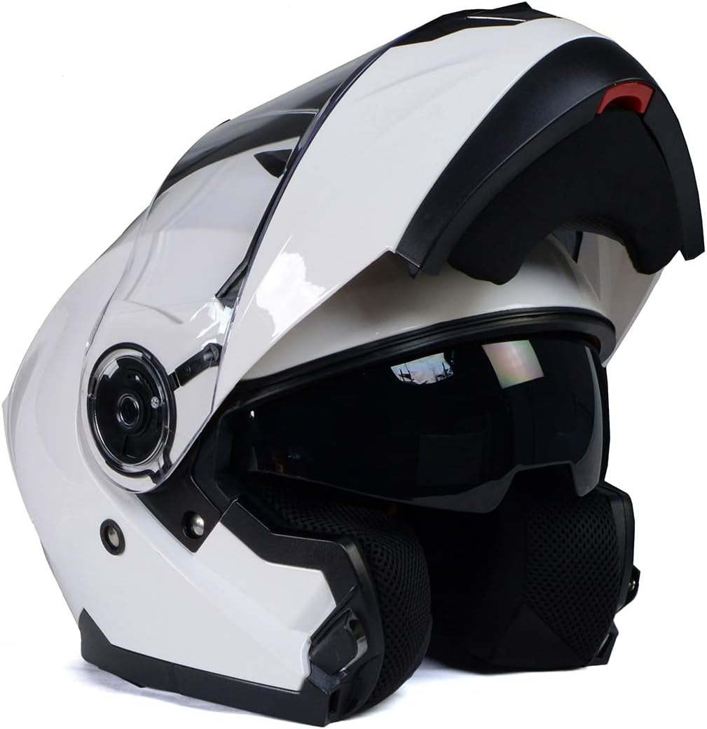 Motorcycle Modular Helmet with Drop-Down Visor, Breeze White - Image 4