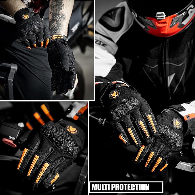 Polyester Wind Rider Full Finger Motorcycle Riding Gloves with Touchscreen Fingertips and Knuckle Protection