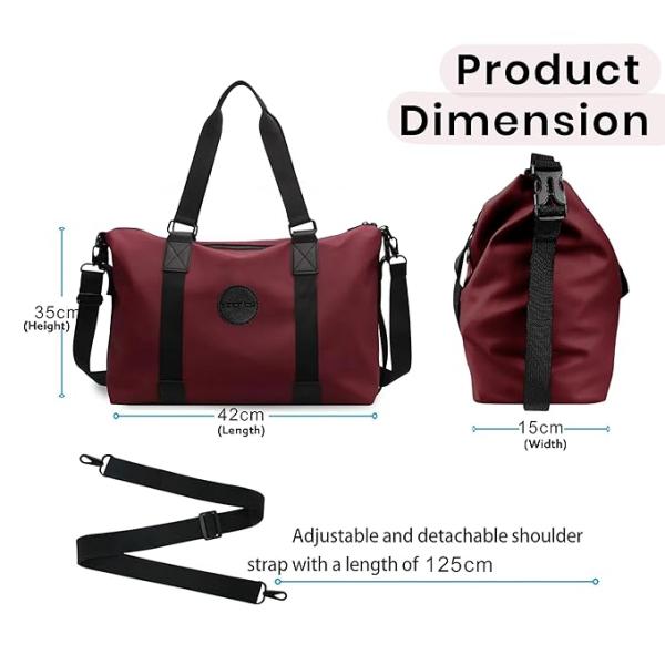 42 Cm Nylon Luggage Travel Duffle Bag for Women, Sports Shoulder Bag for Women with Wet Pocket Weekender Overnight Luggage Bag - Image 2
