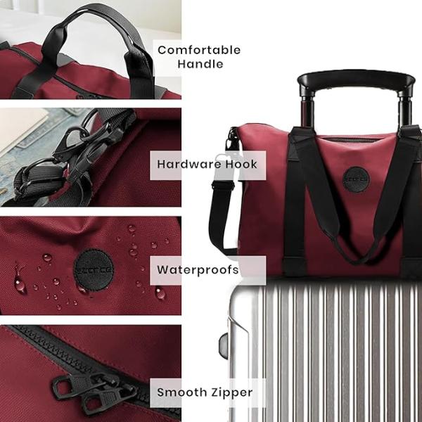 42 Cm Nylon Luggage Travel Duffle Bag for Women, Sports Shoulder Bag for Women with Wet Pocket Weekender Overnight Luggage Bag - Image 3
