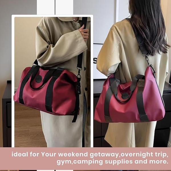 42 Cm Nylon Luggage Travel Duffle Bag for Women, Sports Shoulder Bag for Women with Wet Pocket Weekender Overnight Luggage Bag - Image 4