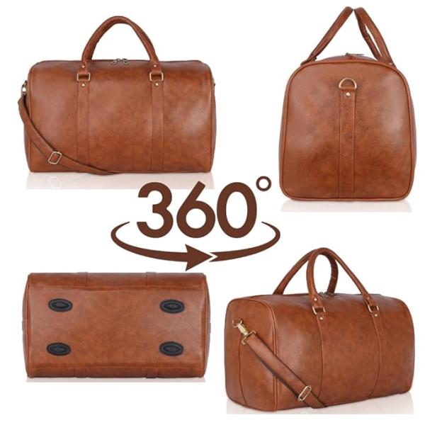Unisex Duffel Bag for Travelling in Flight Latest Travel Faux Leather Duffle Bags for Men and Women (Tan) - Image 3