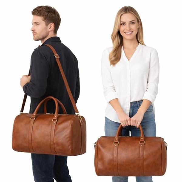 Unisex Duffel Bag for Travelling in Flight Latest Travel Faux Leather Duffle Bags for Men and Women (Tan) - Image 4