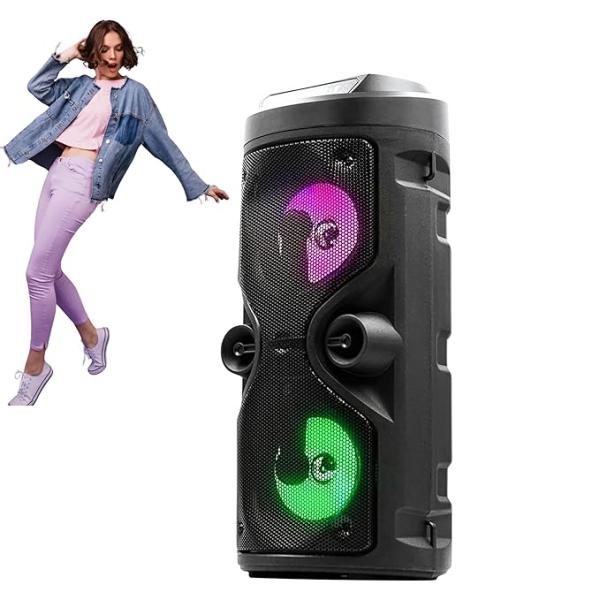 Portable Bluetooth Speaker with Karaoke Microphone LED Lights FM Radio USB/TF Card Playback, Rechargeable Battery Wireless Speaker for Kids, Adults, Home & Travel Use - Image 3