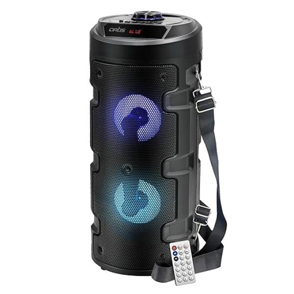 Wireless Bluetooth Portable Party Speaker with RGB Glow Lights, Wired Mic, Remote Control, FM Radio & Aux in/USB/TF Card Reader Input (20W RMS Output)