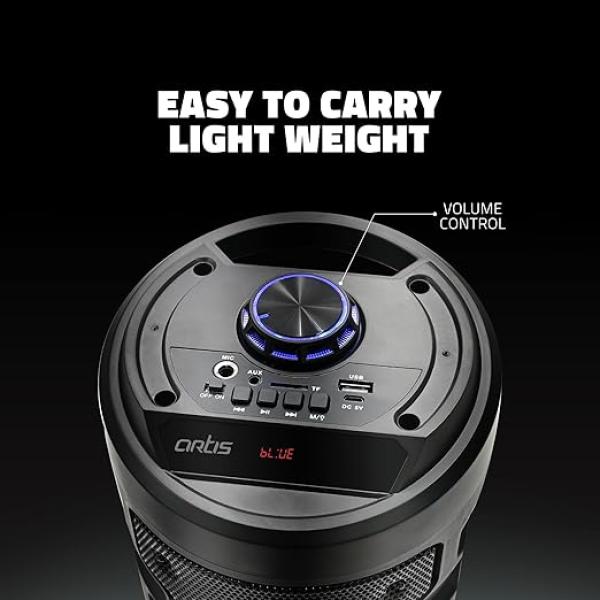 Wireless Bluetooth Portable Party Speaker with RGB Glow Lights, Wired Mic, Remote Control, FM Radio & Aux in/USB/TF Card Reader Input (20W RMS Output) - Image 4