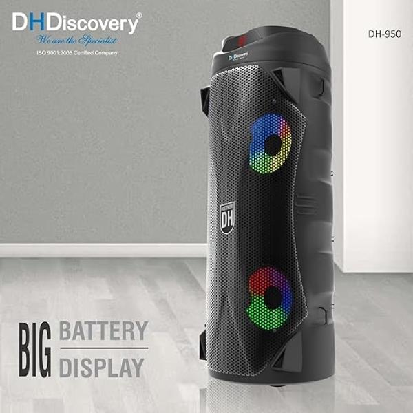 Party Speaker with MIC | 150W Bluetooth Wireless Speaker with Dual 4x2'' Woofers, FM, USB, TF Card, AUX & Wired MIC (Black) - Image 3