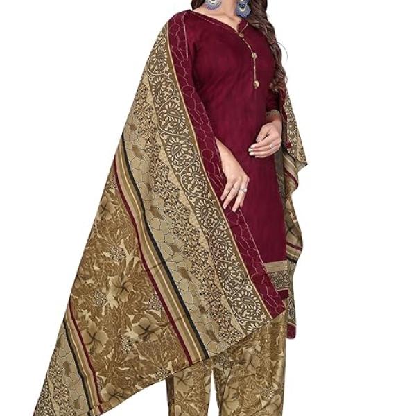 Red Cotton Blend Printed Salwar Suit - Image 2