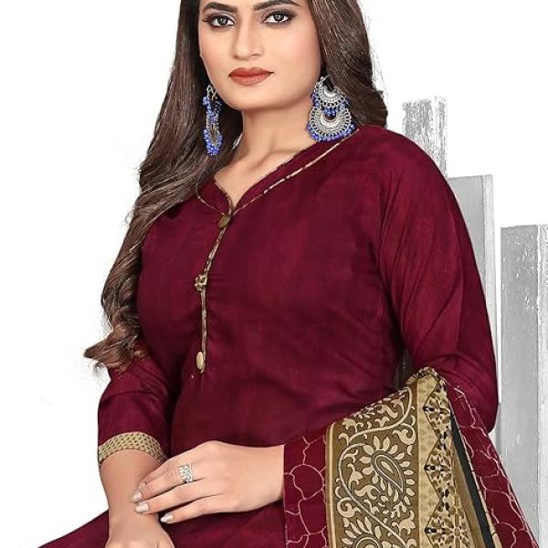 Red Cotton Blend Printed Salwar Suit - Image 3