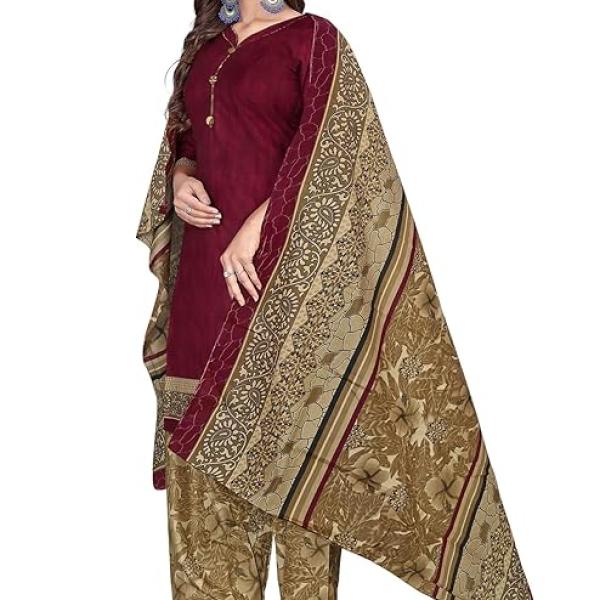 Red Cotton Blend Printed Salwar Suit - Image 4