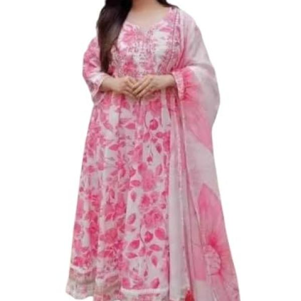 Women's Rayon Embroidered Kurti with Pant and Dupatta Set