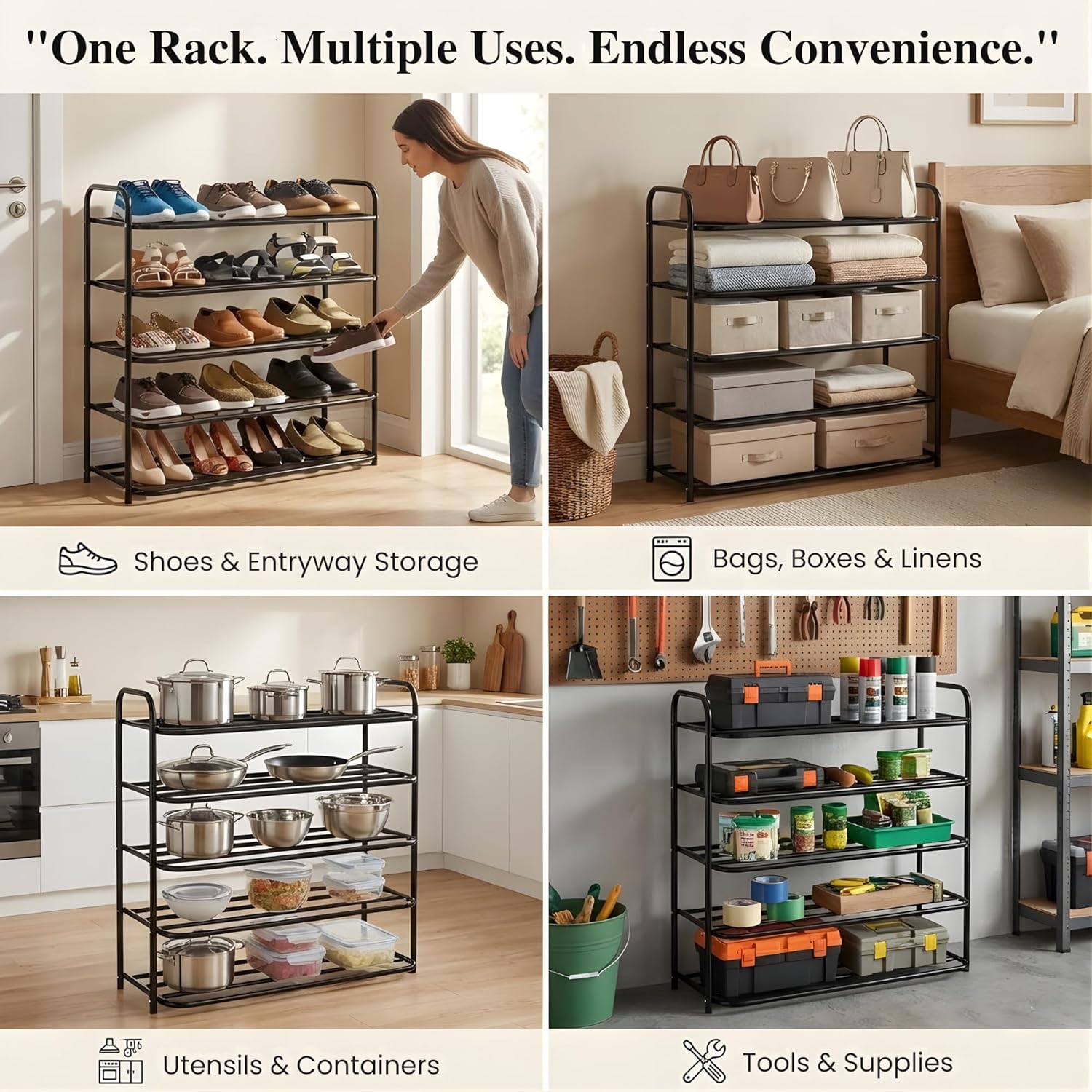 Heavy Metal Shoe Rack (5 Shelves) Foldable Open Book Shelf, Book Shelve, Shoe Rack, Shoes Storage Rack for Home Shoe Stand Shelf Big (74 * 60 * 25 cm) (Black) (5 - Tier) - Image 4