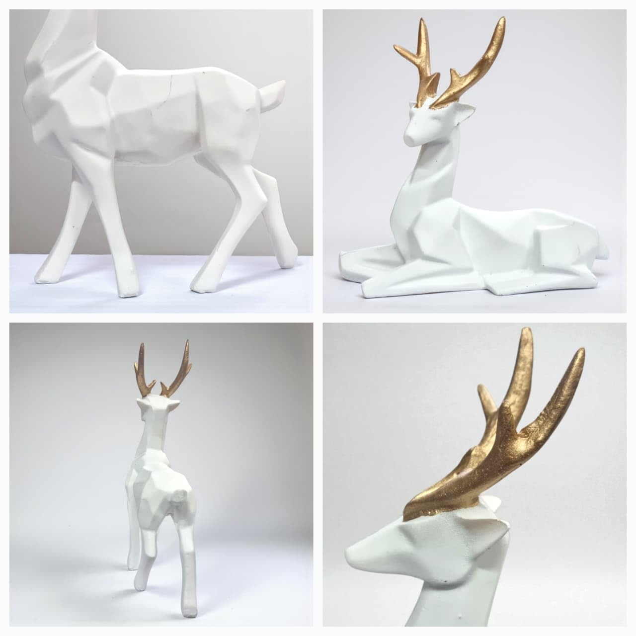 Pair of Luxury Deer Showpiece for Living Room – Handcrafted Antler Figurines | Vastu Gift, Modern Decorative Sculpture, Table Centerpiece | Home & Office Decor (White & Gold)