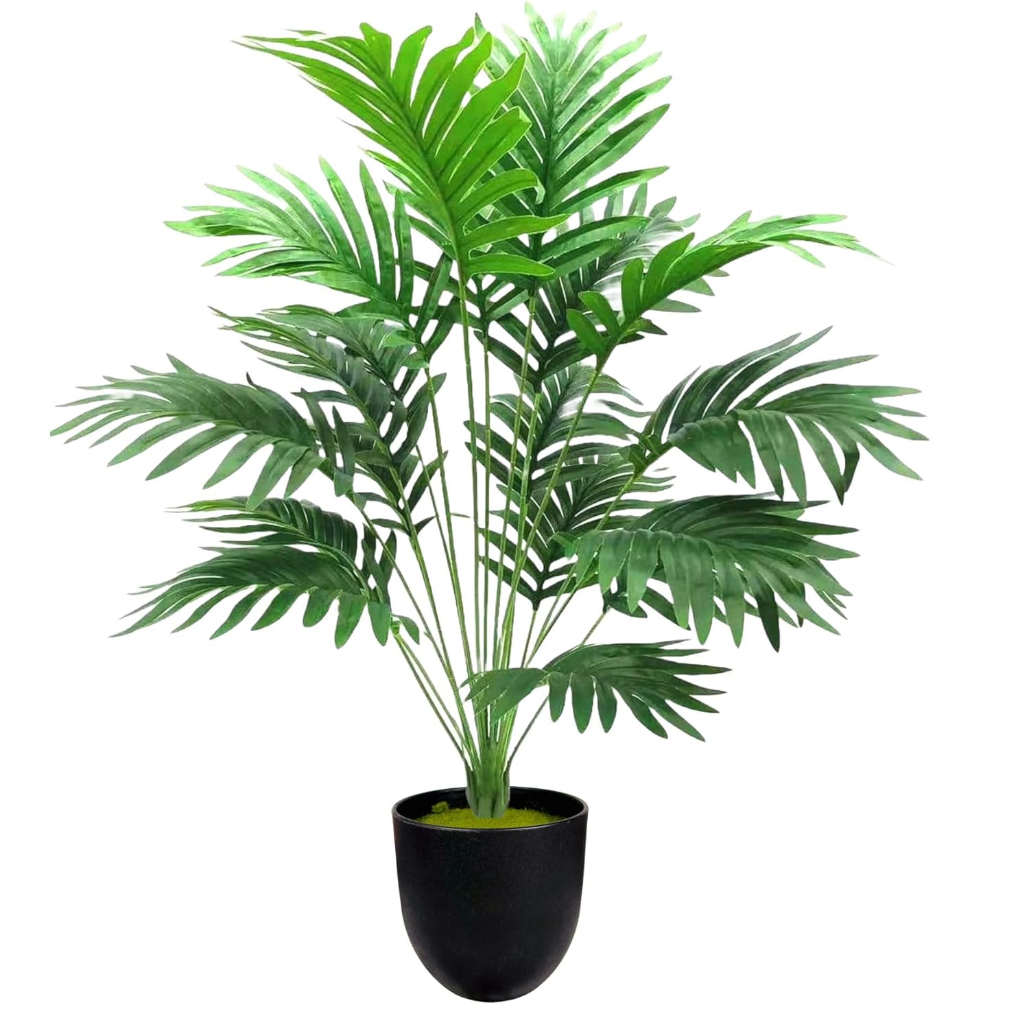 Dekorly Plastic Artificial Palm Plants Leaves Faux Turtle Leaf Fake Monstera Tropical Large Palm Tree Leaves Outdoor Leaf Decorations | 26Inch Plants with Blackpot (Areca Plant)