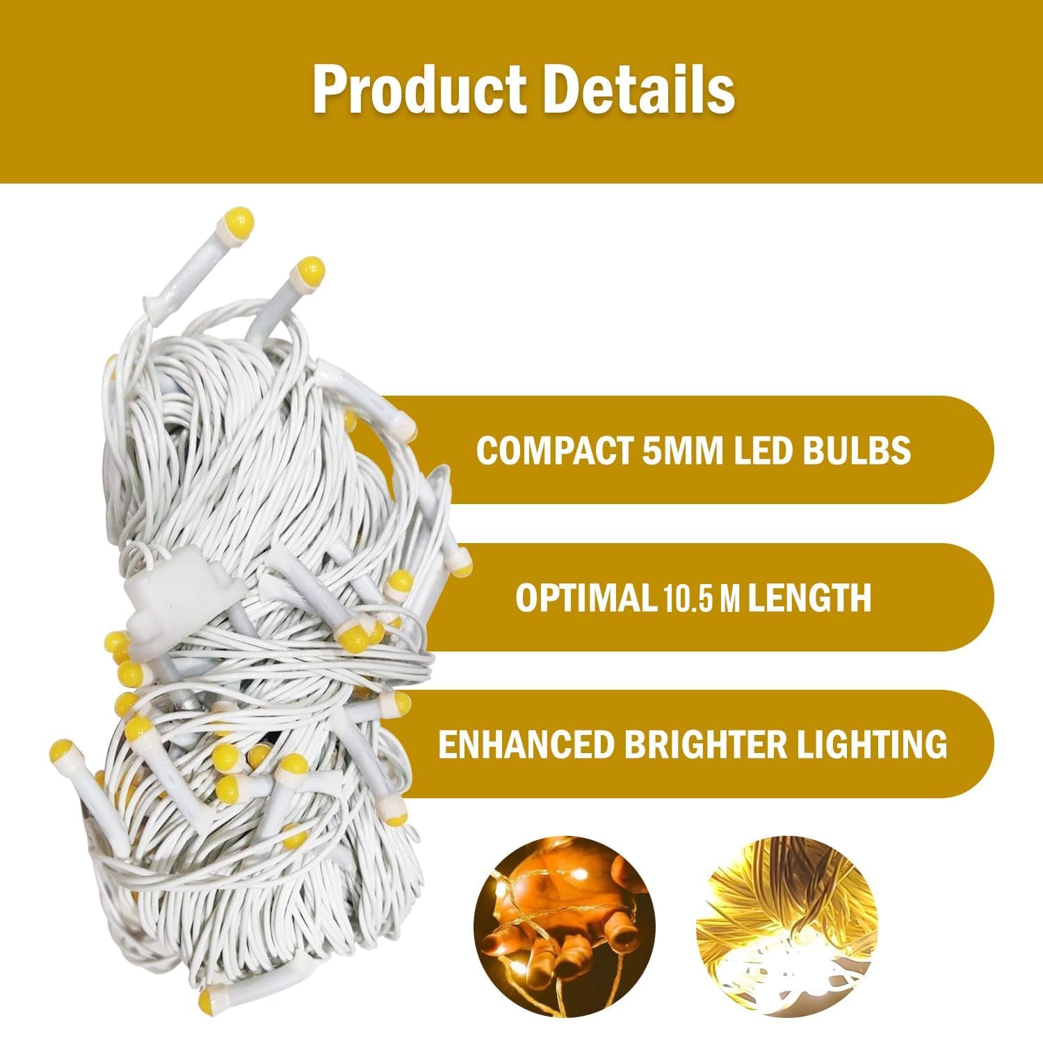 LED Light 10.5M Copper Power Pixel String Light | 360° Fairy Serial Jhalar Lights for Home Decoration | Diwali Lights for Decoration, Christmas, Wedding, Party & Garden (Pack of 1, Warm White) - Image 2